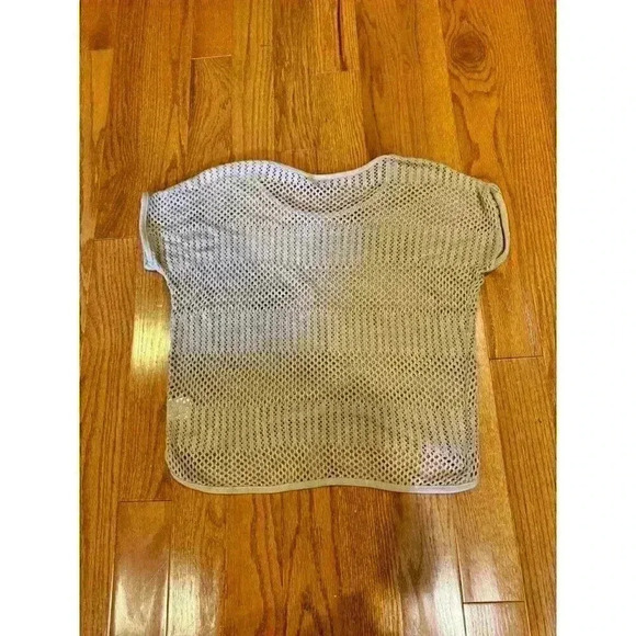 BCX Small Beige Metallic Knit Mesh Top Short Sleeve 90s Y2K - Picture 6 of 6